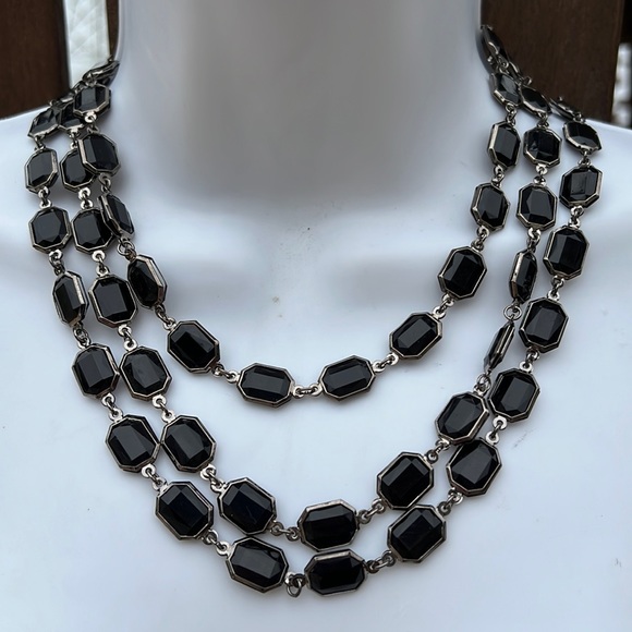 Robert Rose Vintage 3 Strand Necklace in Black and Silver w/adjustable clasp - Picture 1 of 6
